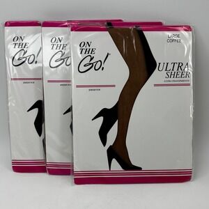 3 Pack On The Go Ultra Sheer Pantyhose Sheer Toe Coffee Brown SzLarge Stockings